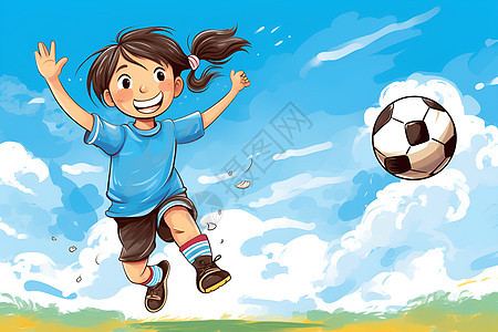 草地上奔跑的足球女孩图片