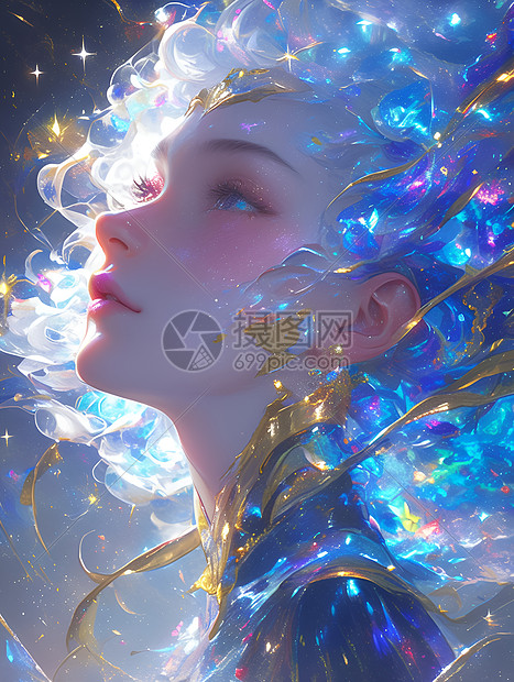 梦幻星空下的女孩图片