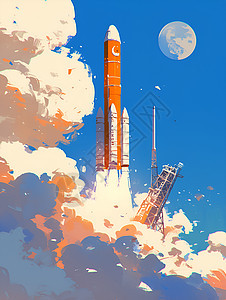 蓝天下起飞的火箭图片