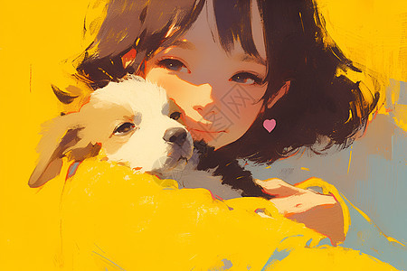 少女与小狗背景图片