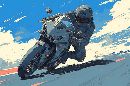 蓝天下飞驰的摩托车图片