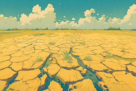 龟裂的土地无垠裂缝的荒原插画