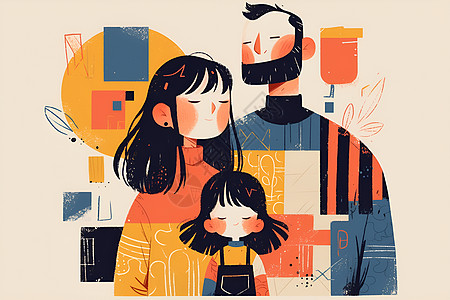 幸福家庭的几何画面插画