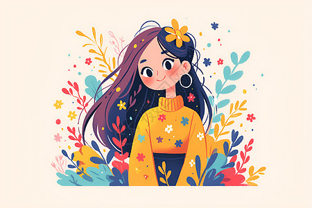 鲜艳的少女插画图片