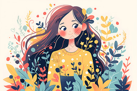 可爱的少女在花丛中图片
