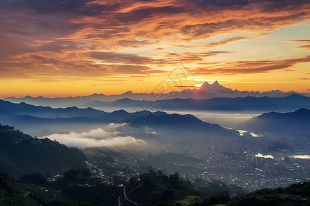 日出和山河背景图片