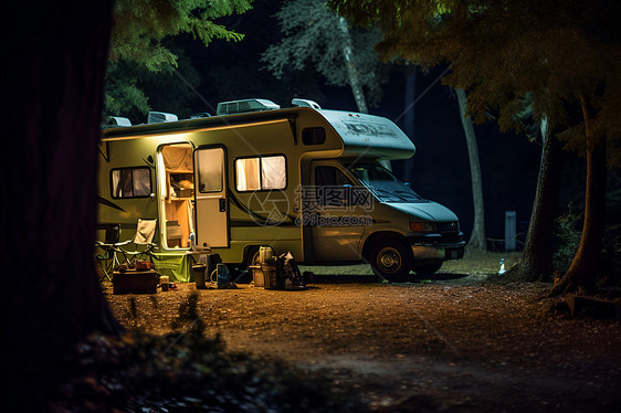 暗夜中的露营车图片