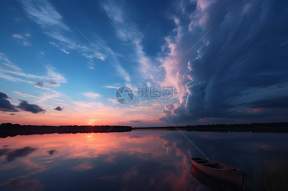 夕阳下的湖泊图片