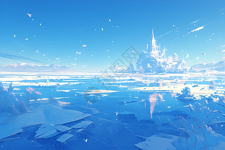 冰湖的倒映背景图片