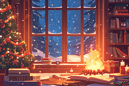 温暖的火炉圣诞篝火高清图片