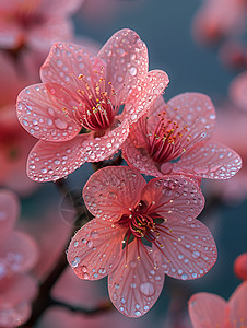 带有露珠的樱花背景图片