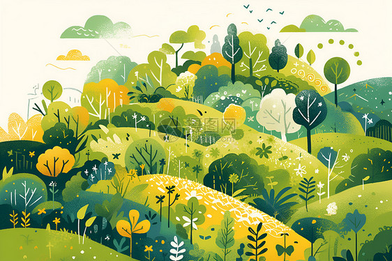 绿色山林的插画图片