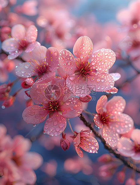 春日公园的粉色樱花特写图片