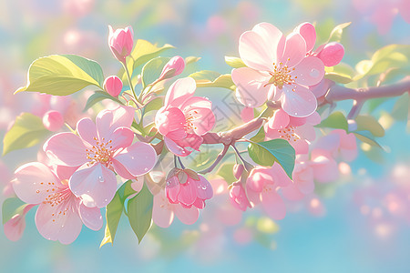 春日盛放的粉红花朵图片