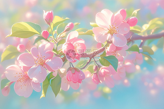 春日盛放的粉红花朵图片