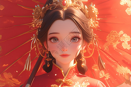 中国风新娘中国风少女插画