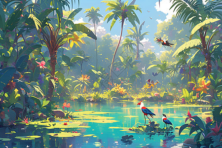 热带丛林里的小鸟图片