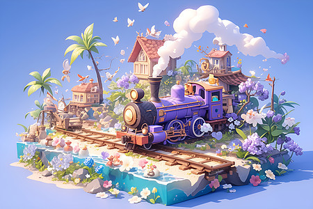梦幻紫色小火车图片