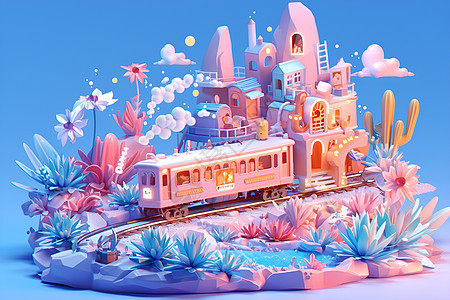 火车穿越花花海的场景背景图片