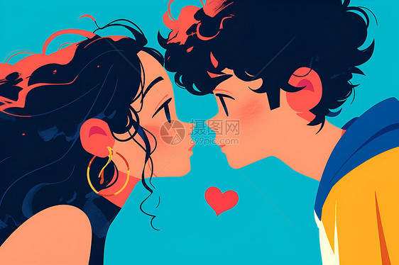 可爱浪漫的情侣插画图片