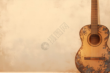倚靠在墙上的吉他高清图片