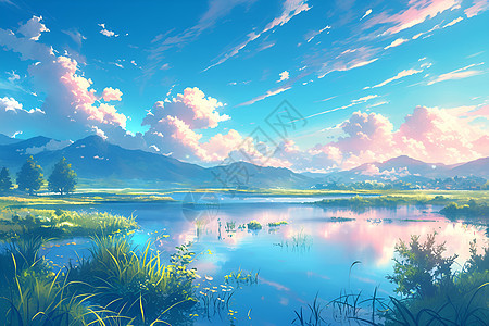 天空下的湖泊插图图片