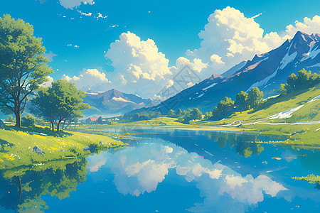 宁静的湖泊插图图片