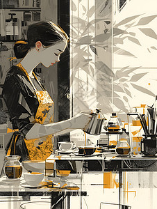 咖啡店中咖啡师沏制咖啡背景图片