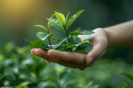 手持茶叶背景图片