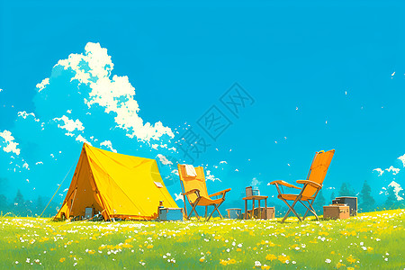 草地上的帐篷和椅子图片