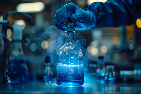 实验液体戴着手套做实验的科学家背景