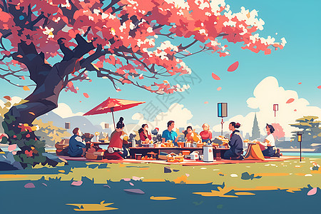 花树小野餐的人物背景图片