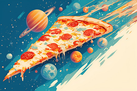 星球背景下的一片披萨图片