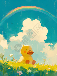 彩虹下的小鸭子图片