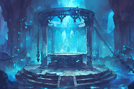 柱子里的蓝色喷泉图片