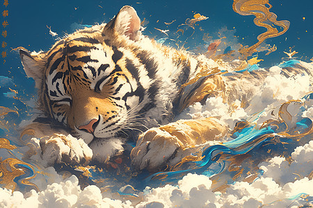 老虎在云海中睡觉图片