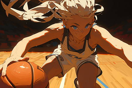 球场上的篮球女孩图片