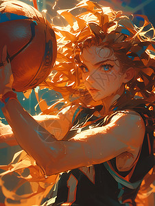 阳光下的篮球女孩图片
