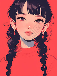 红衣少女插画图片