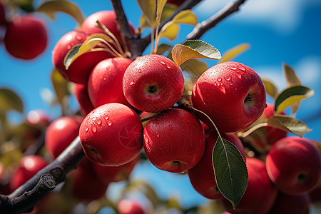 赭红色果实丰饶果园的苹果背景