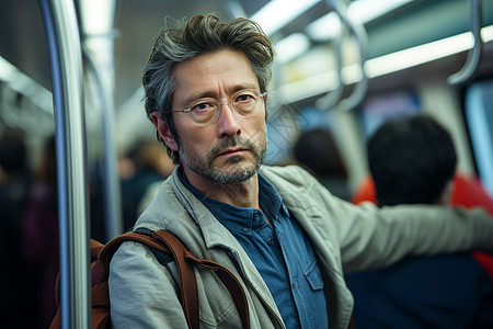 地铁上的中年男子图片