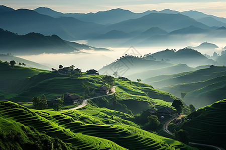 山谷杉木山野美景背景