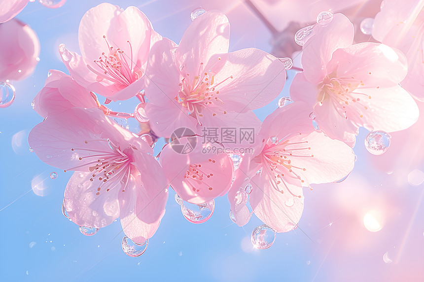 蓝天下绽放的樱花图片