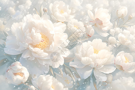 春日花园中的白牡丹图片