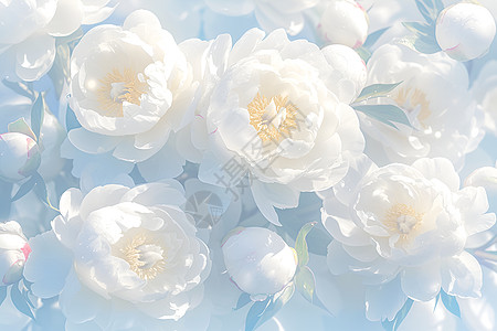 春日公园中丰盛的白牡丹花图片