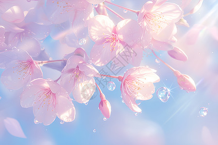  八重櫻春日粉樱绽放的绚丽插画