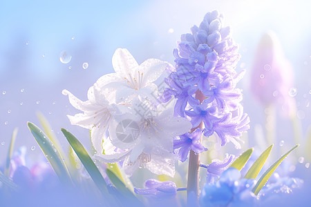 春天的公园清晨紫色花海插画