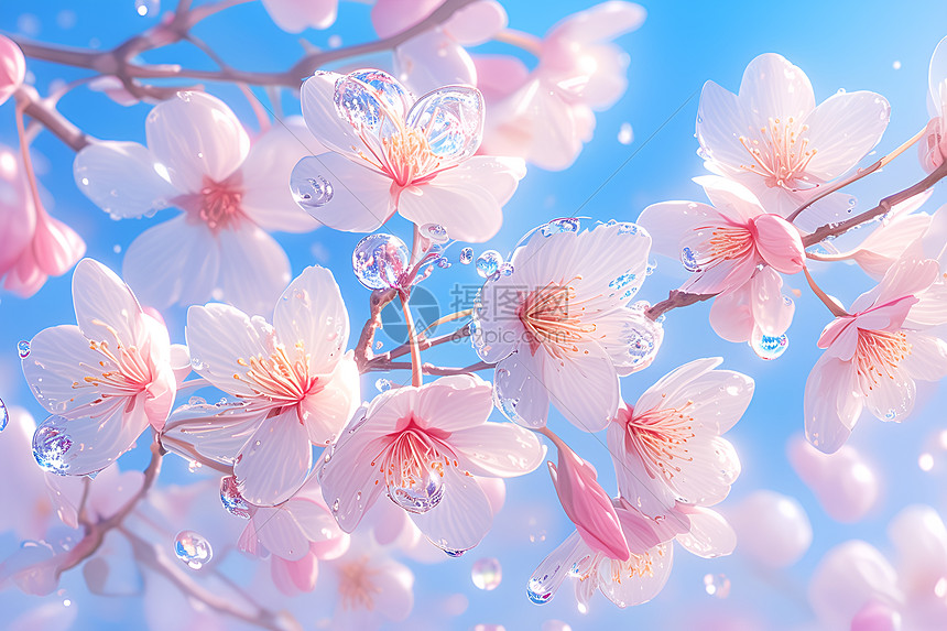粉色樱花绽放的美景图片