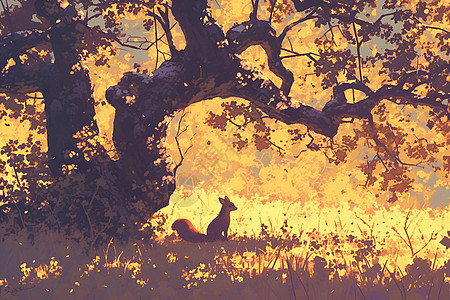 秋天草丛的松鼠背景图片