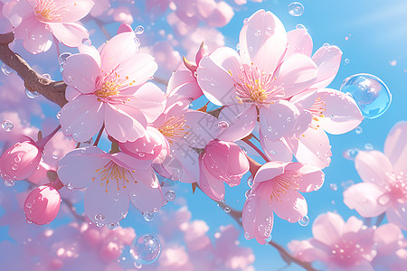 十里桃花绽放的粉色樱花背景